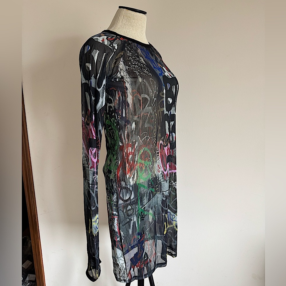 CURRENT MOOD DOLLS KILL Graffiti Long Sleeve Sheer Midi Dress XL NEW WITH TAG - Picture 4 of 4